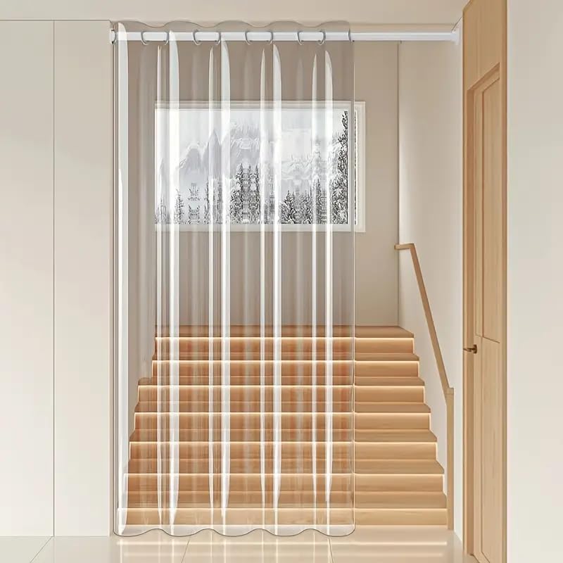 Image of Homerz PVC Pack of 2 Transparent AC Curtain | Waterproof Dust Guard | All-Season AC Protection Sheet | Clear PVC Drawer Liner & Anti-Slip Table Cover (4.5 ft Wide) (Pack of 2, 9ft)