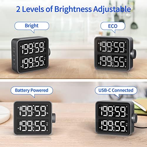 MeesMeek Dual Kitchen Timer - Dual Channels Countdown Stopwatch with LED Display, Adjustable Volume and Brightness, Magnetic Digital Timer for Cooking, School, Classroom