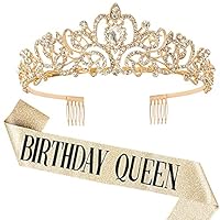 DRESHOW Geburtstagskrone und Schärpe für Damen Geburtstagskönigin Schärpe & Strass Tiara Set Geburtstag Tiaras und Schärpen für Mädchen Geburtstag Dekorationen Haarschmuck Glitter Schärpe für Party