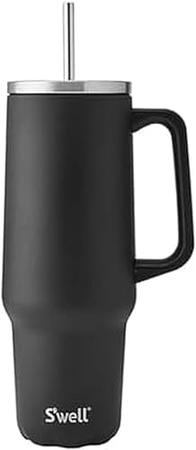 Miniatura 18 de S'well Vaso de acero inoxidable reciclado XL con popote y asa, 40 onzas, rosa hortensia, recipientes aislados al vacío de triple capa mantiene las