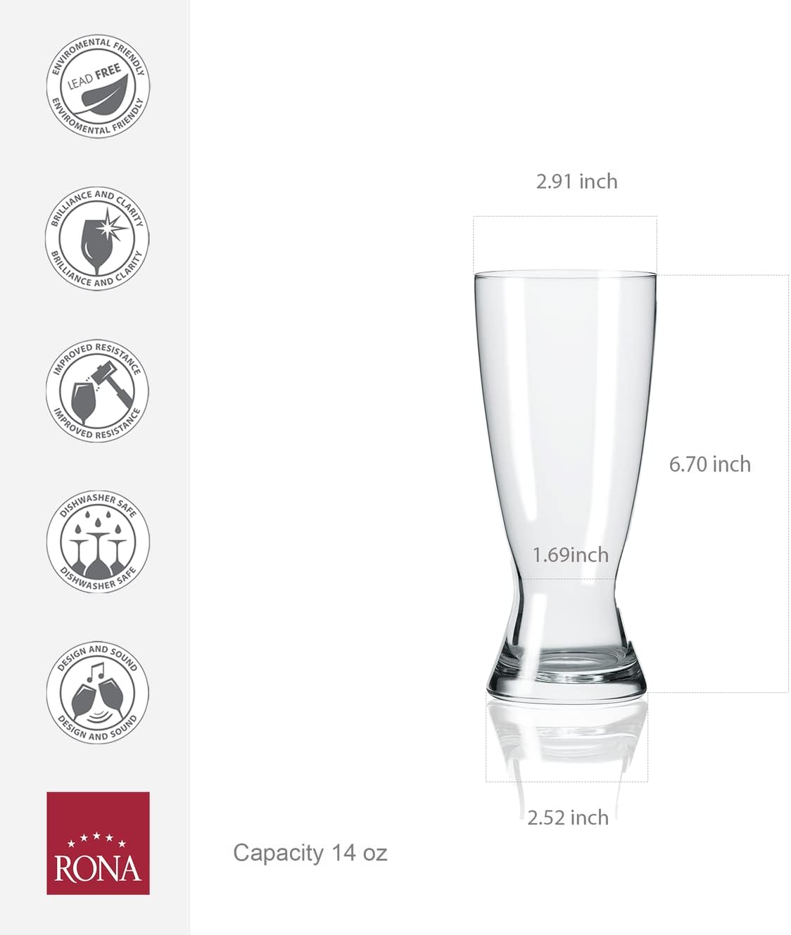RONA Weizen Beer Glass | 14 oz. | Set of 6 |