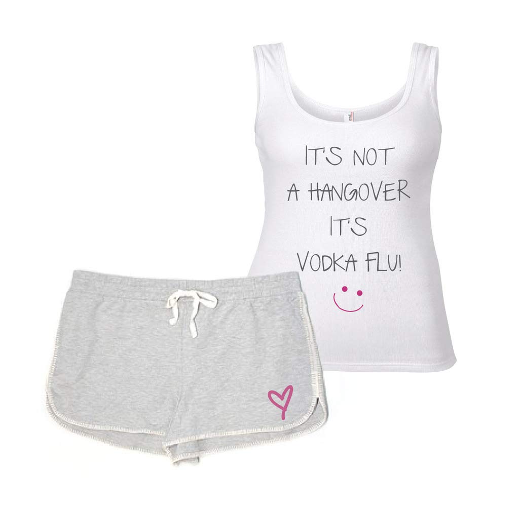 It's Not A Hangover It's Vodka Flu Pyjama Set PJ's Loungewear Lounge Wear Grey and White