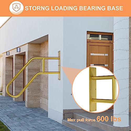 uxcell Wall Mounted Handrails for Outdoor Steps, Hand Rail for 1-3 Stairs, U-Shaped Stair Handrails (22.8" Length,18.5" Height) for Garden Garage Porch Patio Steps Gold by uxcell - Used condition - Image 4