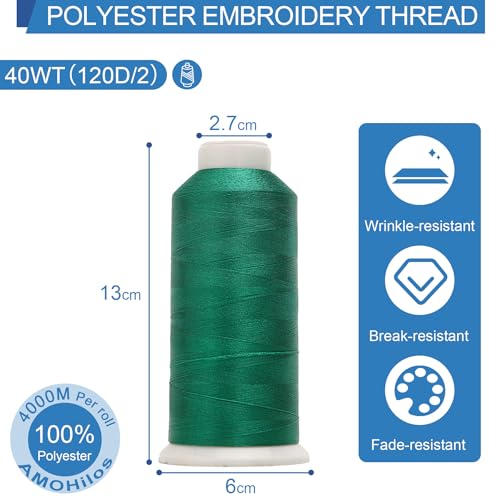 Image of High Tenacity Polyester Embroidery Machine Thread 40WT(120D /2) 4000M Per Spool for Commercial and Domestic Embroidery Machine (Christmas Green-1750)