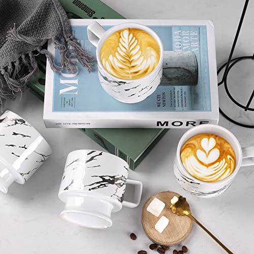 Antis's Home Stackable Coffee Mugs Set Of 4 With Stand, Marble Silver Pattern 10 Oz Ceramic Coffee Mug Set With Rack, Espresso Cups Set Coffee Cup Set For Coffee, Tea, Cocoa, Milk #TOP5