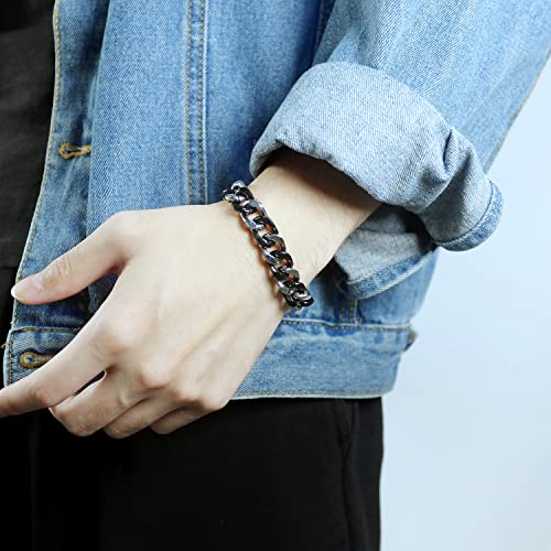 Mens Chain Bracelet Vintage Style Snake Bones Lind Bracelets Hip Hop Mens Boys Bracelet Stainless Steel Jewelry Gift For Men Birthday Christmas Father's Day Jewelry Gifts (Black&Silver) #TOP2