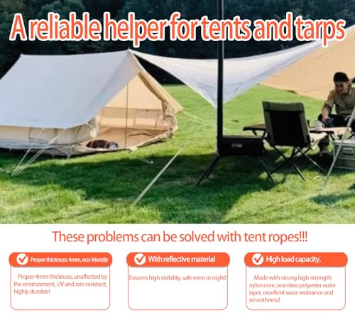 Wind Tour Lightweight Tent Guy Lines With Aluminum Tensioners, 6-Pack In Black_desvips.com