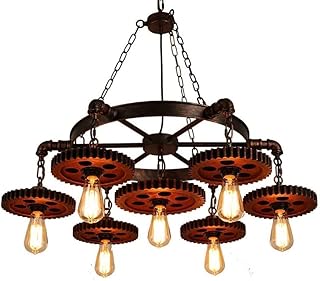 Industrial Steampunk Gear 7-Light Vintage Edison Bulb Pendant Light Rust...