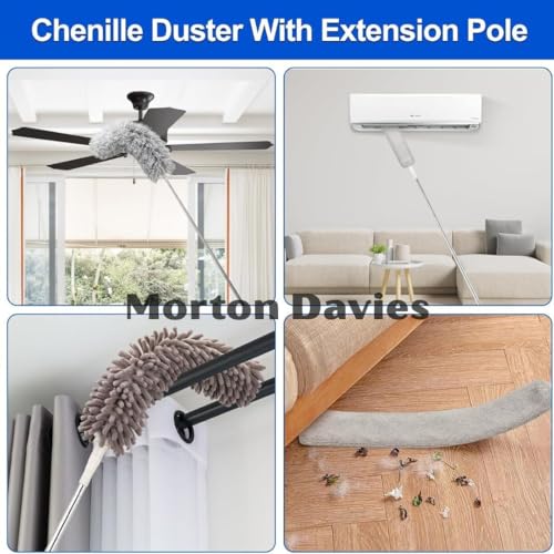 Image of Raquel 5 in 1 Microfiber Feather Duster 5 PCS Bendable & Extendable Fan Cleaning Brush with 100 inches Expandable Pole Handle Washable Mop for High Ceiling Fans H1 (R444)