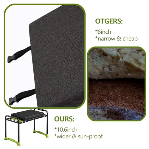 Garden Kneeler and Seat, Heavy Duty Gardening Stool with 1.8\" Thick Detachable Kneeling Pad, Foldable Bench Chair with Tool Pouch and Bag for Knee & Back Pain Relief for Women, Men, Seniors (Green) - Thumbnail 5