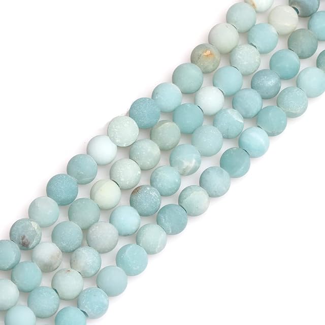 SHGbeads Blue Amazonite Gemstone Loose Beads Natural Matte Frosted Round 8mm Big Holes Crystal Energy Stone Healing Power for Jewellery Making 15''