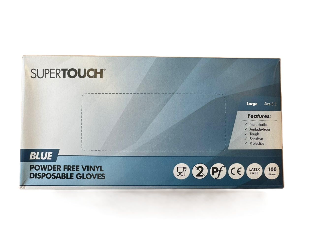 100 Powder Free Vinyl Blue Disposable Gloves LARGE-NEW