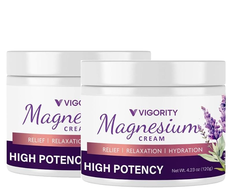 Vigority Creme de Magnésio com Lavanda, Vitamina E e Manteiga de Karité, 10% de Cloreto de Magnésio
