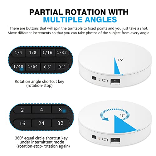 BAOSHISHAN Photography Turntable 13.7inch/110LB, 360 Degree Motorized Rotating Display Stand with Remote Control, Electric Turntable for Photography Products or Short Video, 110V-220V(White) - Thumbnail 3