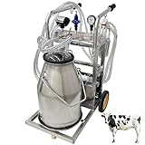 HQHAOTWU Electric Milking Machine for Cows 25L Automatic Oil-Free Vacuum Pump Goat Milker 304 Stainless Steel Dairy Farm Milking Equipment with 3 Cleaning Brushes 110V for Cows Goats