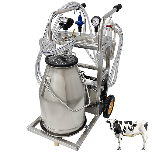 HQHAOTWU Electric Milking Machine for Cows 25L Automatic Oil-Free Vacuum Pump Goat Milker 304 Stainless Steel Dairy Farm Milking Equipment with 3 Cleaning Brushes 110V for Cows Goats