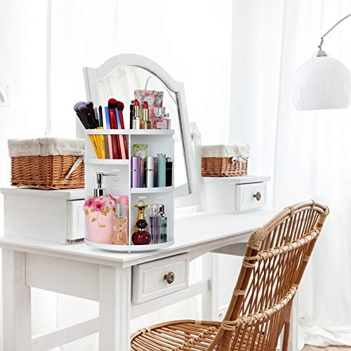 Image of COYAHO 360 Rotating Makeup Organizer, Spinning Countertop, Cosmetic Holder Shelf, Make Up Organizer for Bedroom, White