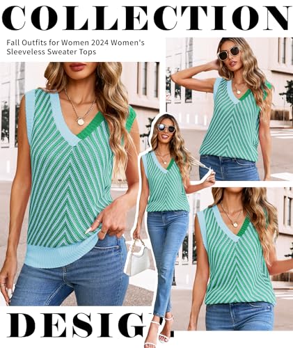 Image of MARZXIN Women Sleeveless Sweater Vest V Neck Knitted Colorful Pullover Tops