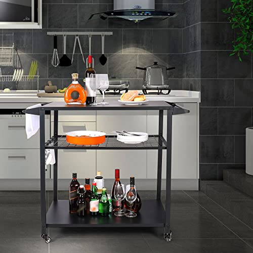 Piamomso Movable Kitchen Island, 3 Tier Multifunctional Rolling Storage Kitchen Cart, Serving Cart On Wheels For Dining Room, Restaurant #TOP6