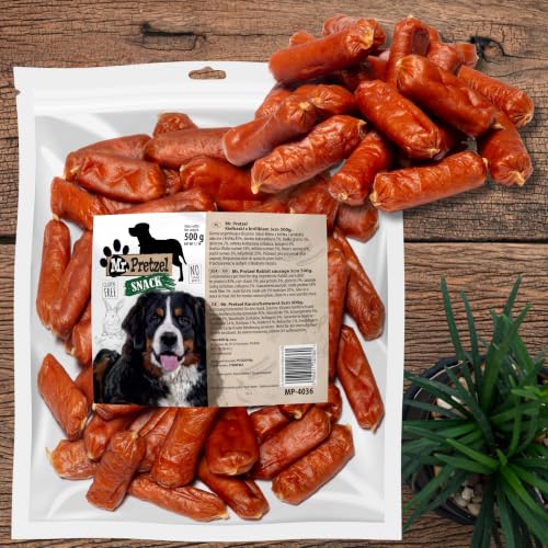 Mr. Pretzel Hundeleckerli 500g - Zarte Kaninchen-Würstchen, 85% Kaninchen - Proteinreicher Hundesnack für Training & Belohnung - Getreidefrei, Hypoallergen, Ohne künstliche Zusätze - für alle Hunde