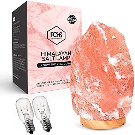 POHS 100% Authentic Natural Himalayan Pink Salt Lamp 8-10 Inches Hand Carved/Crafted Crystal Rock Salt Lamps from Himalayan Mountains; Hand Crafted Premium Wood Base, UL-Listed Dimmer Cord ; 8 lbs