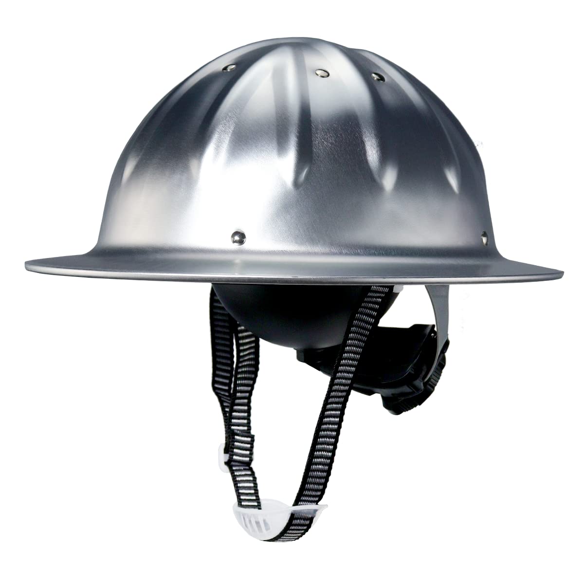 Casco de seguridad de aluminio con alas completas con suspensiones de trinquete, gorra de seguridad plateada, casco de talla única que se adapta a la mayoría