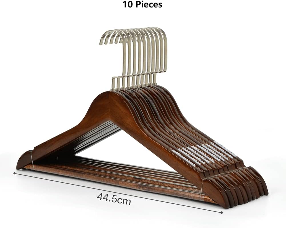 Coat Hangers Hangers for Clothes Solid Wood Coat Hangers Wooden Suit Hangers 10 Pack Smooth Non-Slip Bar Suitable for Daily Use Skirt Hangers