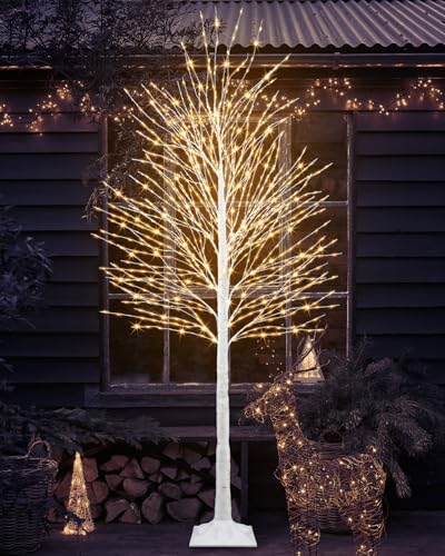 Miyukyee 1224 LED Lighted Birch Tree, 7 FT White Christmas Tree | Artificial Tree with Timer for Indoor and Outdoor Holiday Decorations, Home, Garden and Patio Decor