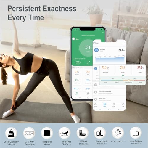 Image of Healthgenie Smart BMI Weight Machine for Body Weight with 18 Body Parameters Sync with Mobile App, Body fat Analyzer Machine with 2 Yrs Warranty Bluetooth Weighing Machine Grey Divine (HB-411)