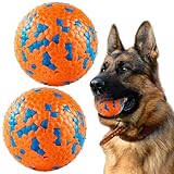 SUNNEKO Indestructible Dog Balls, Tennis Balls for Dog Aggressive Chewers, Safer for Mouths, for Large Medium Small Puppy, Training Catch&Fetch, Water Floats Toys, Orange (2 Balls)