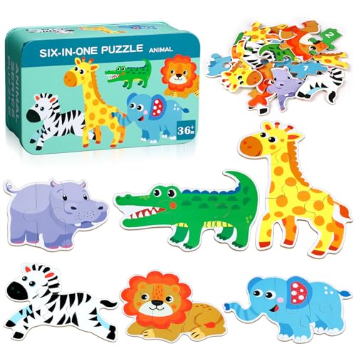 BBLIKE Kinderpuzzle 6 Bilds Puzzles Puzzle Kinder Puzzle ab 3 Geeignet für Jungen und Mädchen kinderpuzzle ab 3 4 5 Jahren (Tiere)