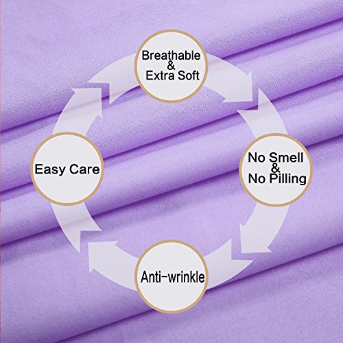 Image of 4 Piece Bed Sheet Set (Queen,Lavender) 1 Flat Sheet,1 Fitted Sheet and 2 Pillow Cases,Brushed Microfiber Luxury Bedding with Deep Pockets