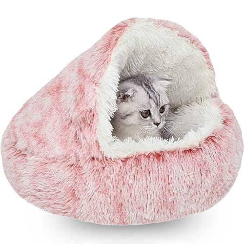 WTZHHK Cuccia Chiusa Pelosa Per Gatti e Cani - Lettino Caldo Rotondo In Morbido Peluche Lavabile Per Interno (Color: Pink, Size: 40CM)