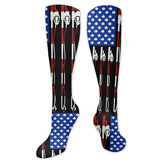 American USA Flag Fishing Pole Casual Crew Socks Best For Bodybuilding Outdoor Activities Nursing -Running & Fitness
