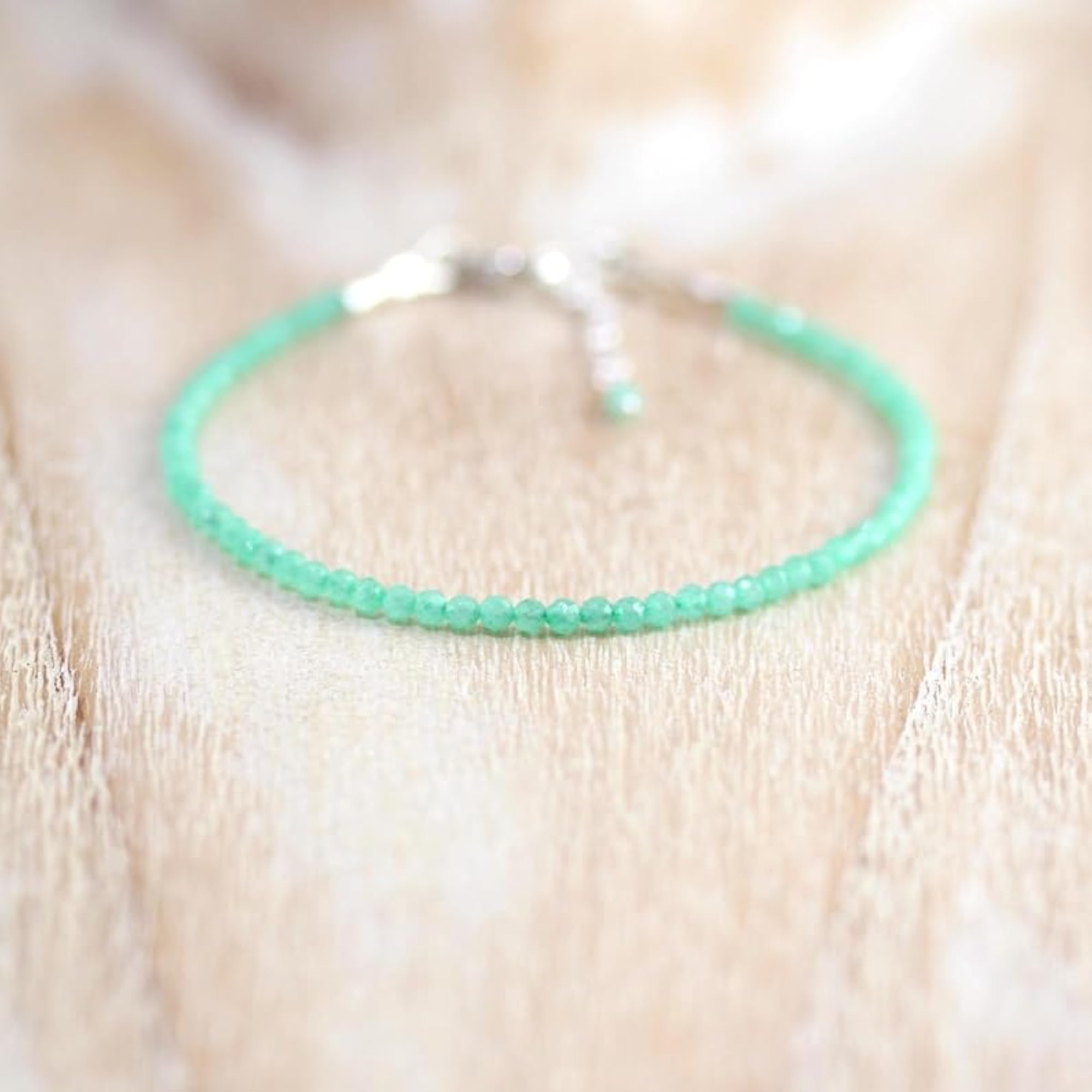 Chrysoprase Round Beaded Bracelet with Silver Lock, Adjustable