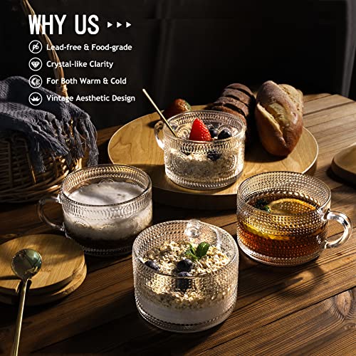 2 Pcs Vintage Coffee Mugs, Overnight Oats Containers With Lids And Spoons, 14Oz Glass Clear Tea Cups, Drinking Glasses, Iced Coffee Cups, Cute Coffee Bar Accessories, For Cappuccino, Tea, Latte, Gift #TOP1