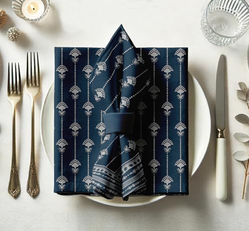 Vargottam Designer Cotton Twill Napkins - Set of 12, 20-Inch, Block Print, Durable & Absorbent Cloth Napkins for Dining, Parties, and Home Decor - Machine Washable