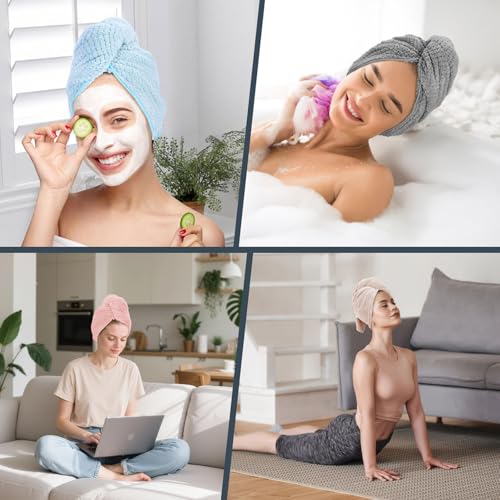 Image of 2 Pack Microfiber Hair Towel - 41 x 24 inches Super Soft, Absorbent, Fast Drying Without Frizz Hair Towel Wrap for Women Long, Thick, Curly Hair - Hair Turbans with Elastic Strap