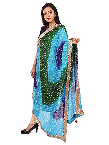 Image of Women's Jaipuri Art Silk Bandhej Rajasthani Bandhani Dupatta with Gota Patti Lace