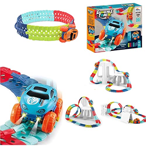 Track Race Car,Changeable Track with Led Light-Up Race Car，Circuito Coches Juguete Niño, Coches Led para Circuito，46/92/138/184Pcs Race Car Track Set，para Niños Coches De Juguete(Yozo)