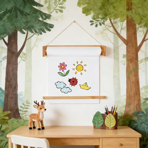 Caballete portarrollos de dibujo mural para rincón de manualidades infantil 7