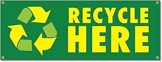 Recycle Here | 18" X 48" Banner | Outdoor Vinyl Sign with Grommets | Recycling Advertising Displays | Made in The USA