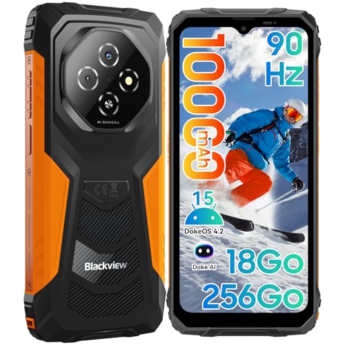 Blackview Fort 1 Telephone Incassable Android 15, 18Go+256Go/TF 2To, Batterie 10000mAh Telephone Portable Incassable, 6,56''HD+, AI 16MP, IP69K/NFC/OTG/Doke...