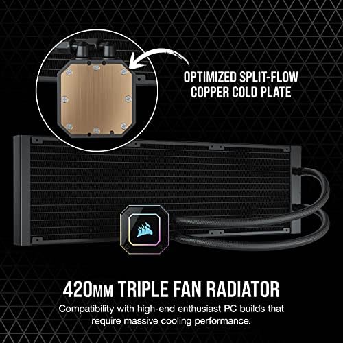 Corsair iCUE H170i ELITE CAPELLIX Liquid CPU Cooler (33 Ultra-Bright CAPELLIX RGB LEDs, 420 mm Radiator, Three 140 mm Corsair ML RGB Magnetic Levitation PWM fans, iCUE COMMANDER CORE Included) Black