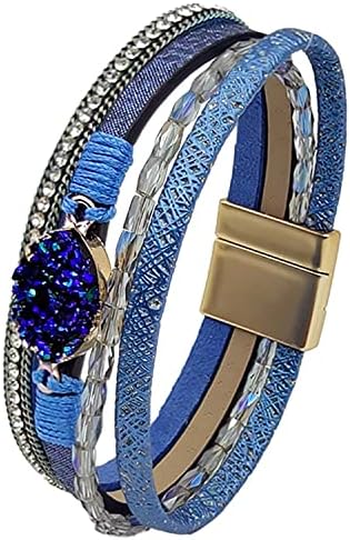 XLCTT Magnetic Clasp Boho Wrap Leather Bracelets For Women Leopard Wrapped Bracelets Handmade Bracelet Gifts