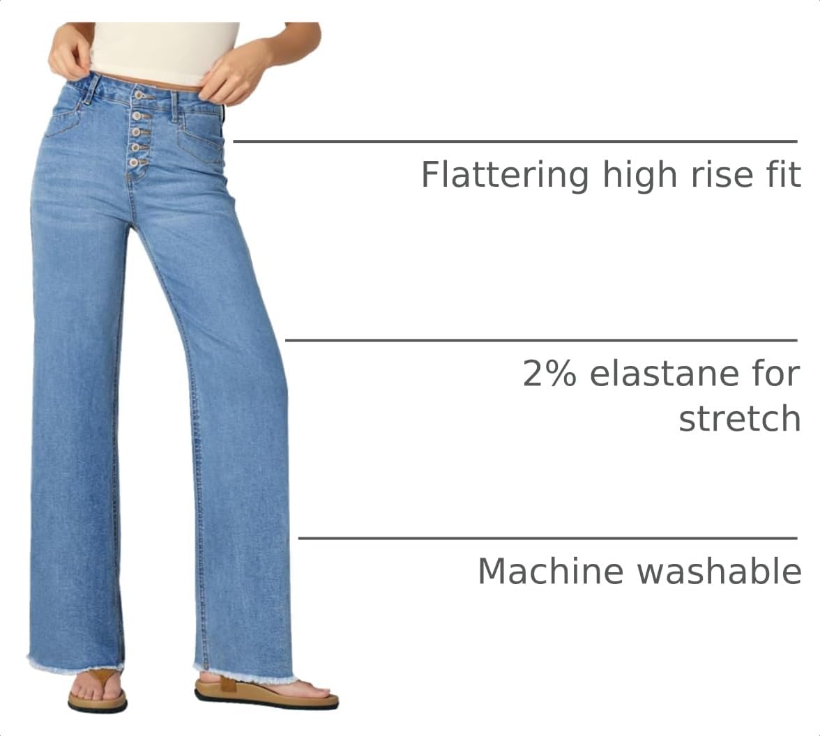 Sidefeel Womens Wide Leg Jeans High Waisted Straight Leg Stretchy Trendy Button Fly Raw Hem Denim Pants image 4