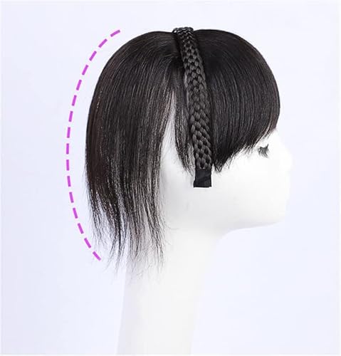 Aimeely Women 10" Human Hair Braid Headband Hair Extension Natural Straight Clip In Topper Hairpieces With Bangs Dark Brown #TOP5