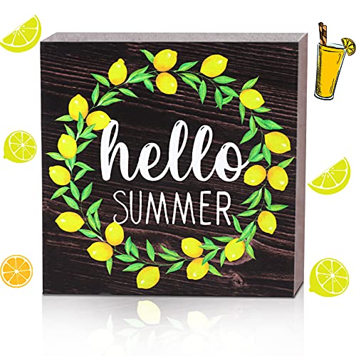 Jetec Hello Summer Wooden Sign Lemon Wreath Sign Summer Wood