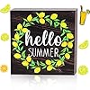 Jetec hello summer wooden sign lemon wreath sign summer wood farmhouse sign for home kitchen room rustic decoration  urban country home decor