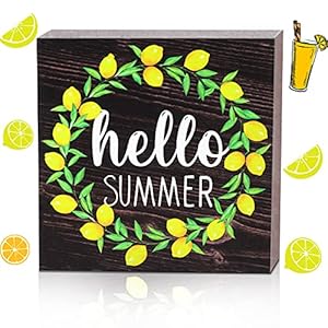 Jetec Hello Summer Wooden Sign Lemon Wreath Sign Summer Wood Farmhouse Sign for Home, Kitchen Room Rustic Decoration Jetec Hello Summer Wooden Sign Lemon Wreath Sign Summer Wood Farmhouse Sign for Home Kitchen Room Rustic Decoration
